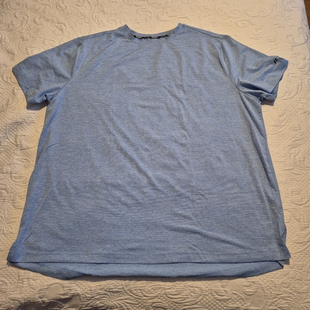 Russell men's 3XL 54-56 training fit light blue short sleeve shirt EUC